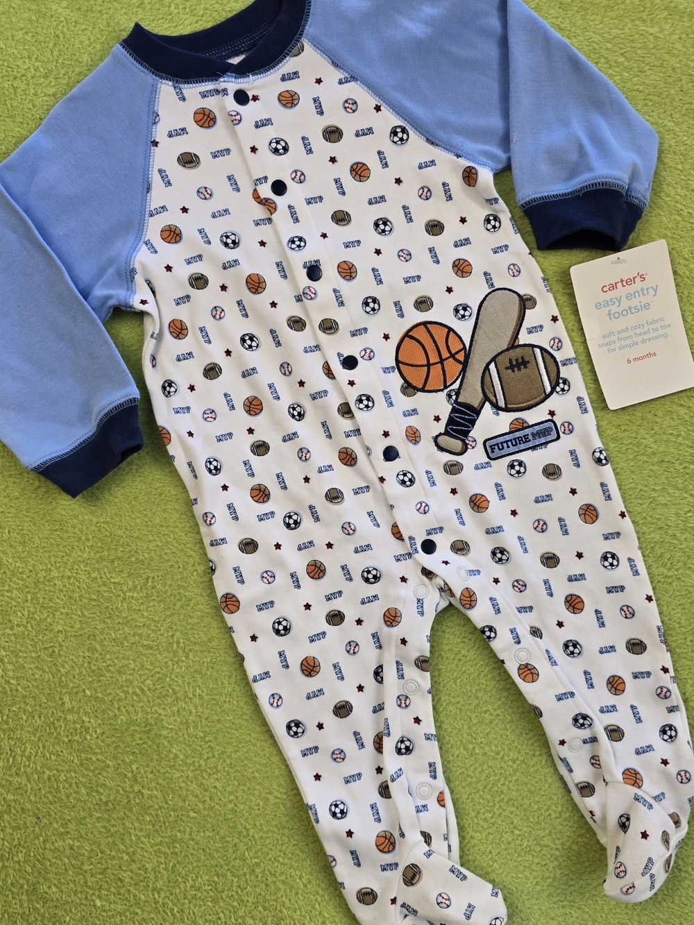 NWT  3-6M - Baby BOYS - SPORTS FOOTIE Football Basketball Baseball Soccer (Q2)
